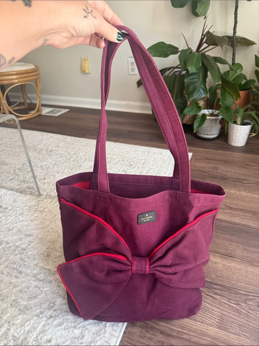 KATE SPADE Jack Spade On Purpose Canvas Bow Tote Bag in Cherry UVRU0161